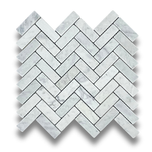 Herringbone Carrara Tumbled 25x75mm