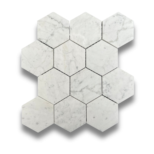 Carrara Hexagonal Honed 90x90mm
