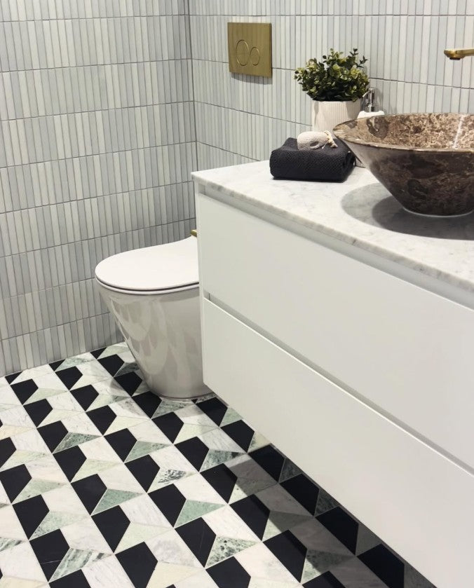 Art Deco Mint Green, Carrara and Nero Marquina Honed