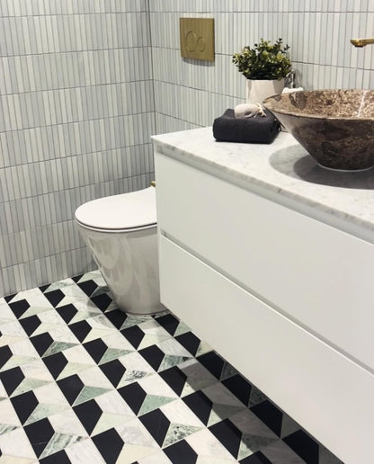 Art Deco Mint Green, Carrara and Nero Marquina Honed