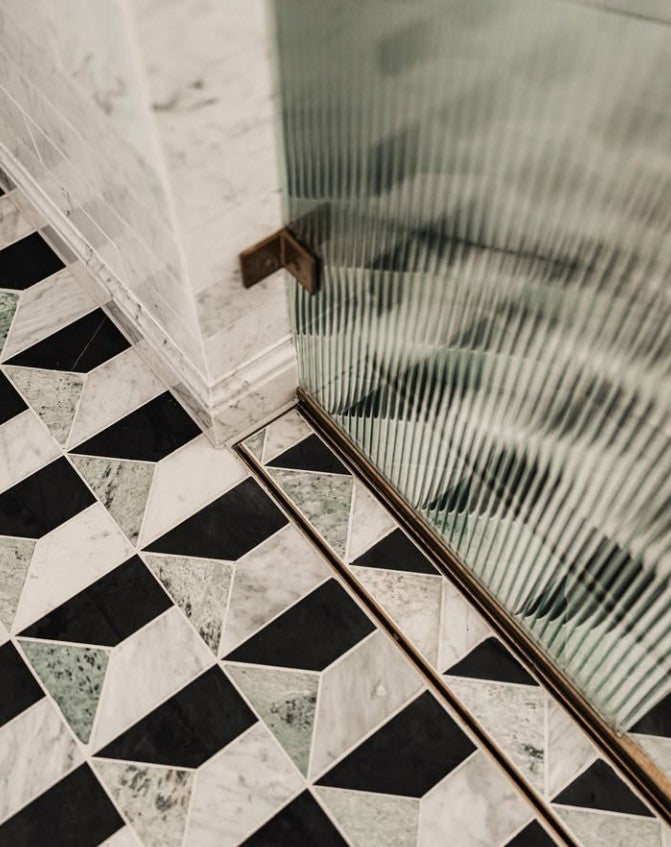 Art Deco Mint Green, Carrara and Nero Marquina Honed