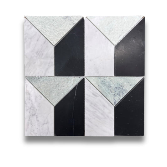Art Deco Mint Green, Carrara and Nero Marquina Honed