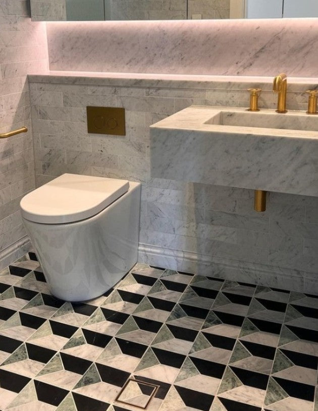 Art Deco Mint Green, Carrara and Nero Marquina Honed