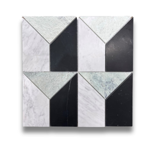 Art Deco Mint Green, Carrara and Nero Marquina Honed