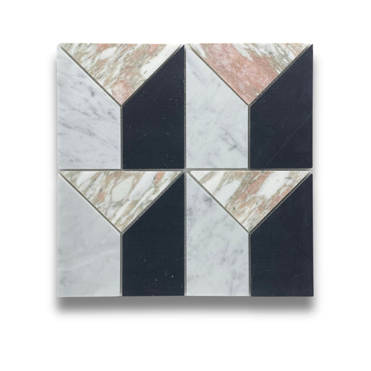 Norwegian Rose, Carrara and Nero Art Deco Honed