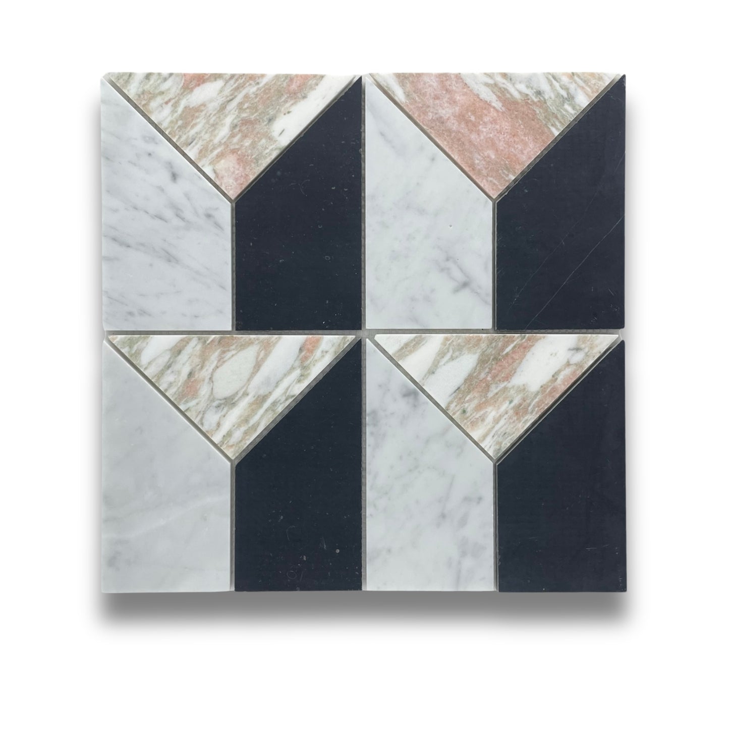 Art Deco Norwegian Rose, Carrara and Nero Marquina Honed