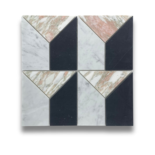 Art Deco Norwegian Rose, Carrara and Nero Marquina Honed