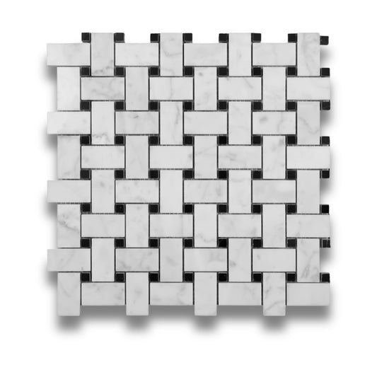 Mixed Carrara and Nero Basketweave Tumbled 25x48mm