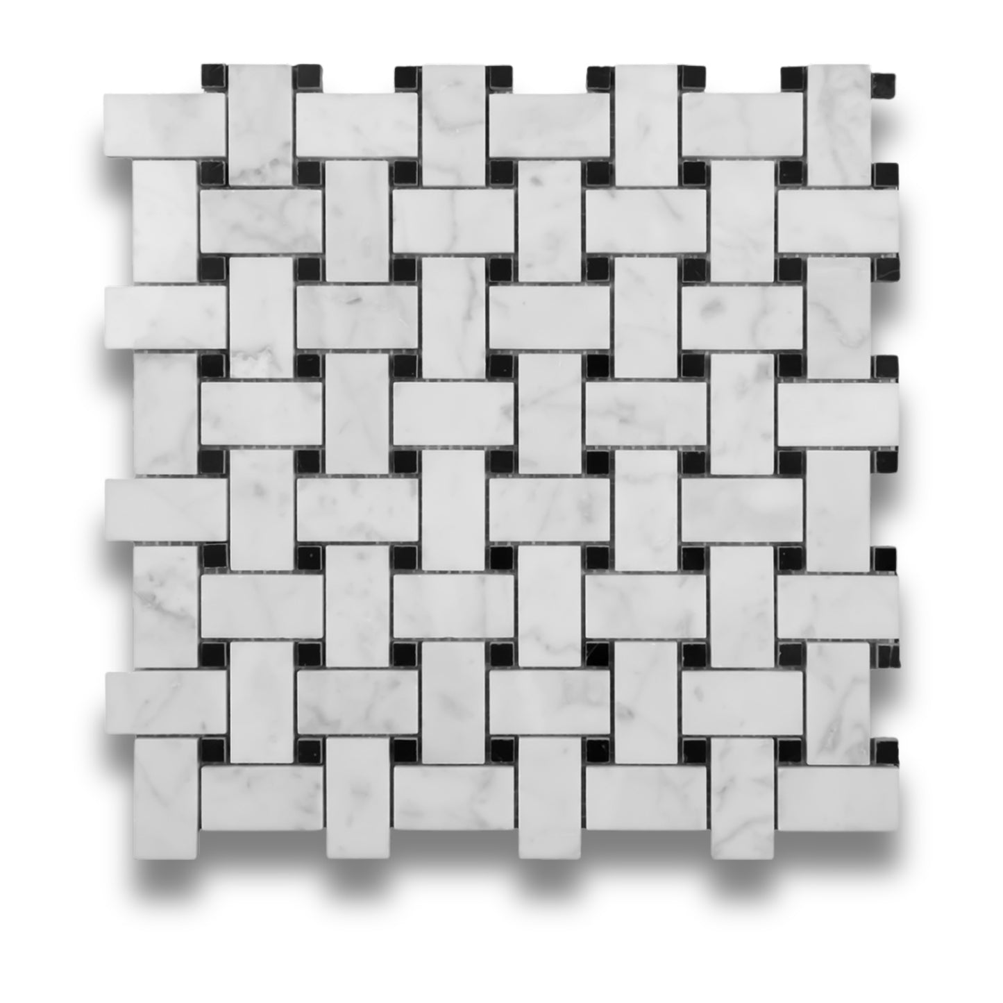 Basketweave Mixed Carrara and Nero Marquina Tumbled 25x48mm