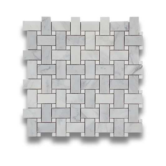 Thassos and Carrara Basketweave Honed 25x48mm