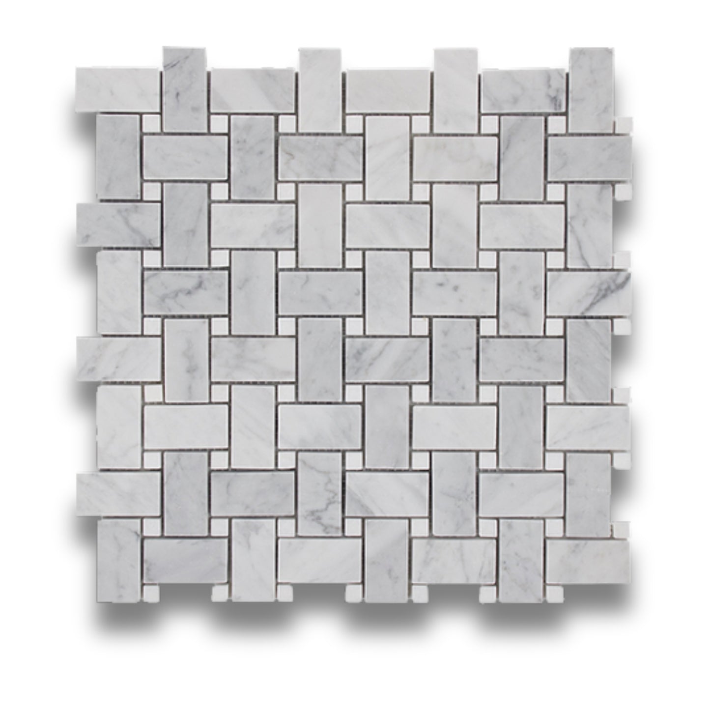 Basketweave Thassos and Carrara Honed 25x48mm