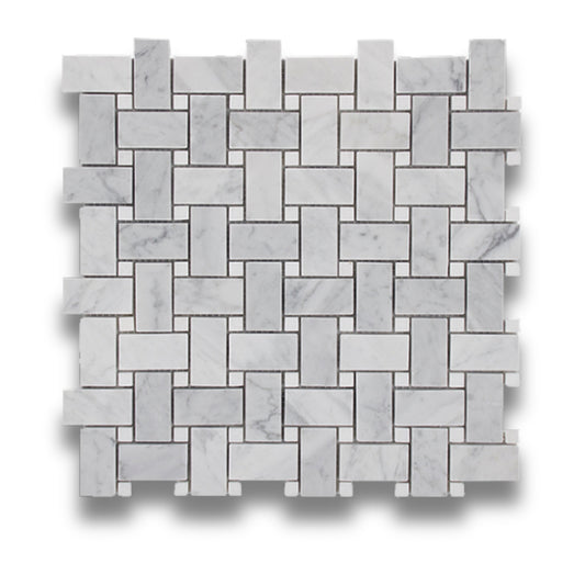 Basketweave Thassos and Carrara Honed 25x48mm