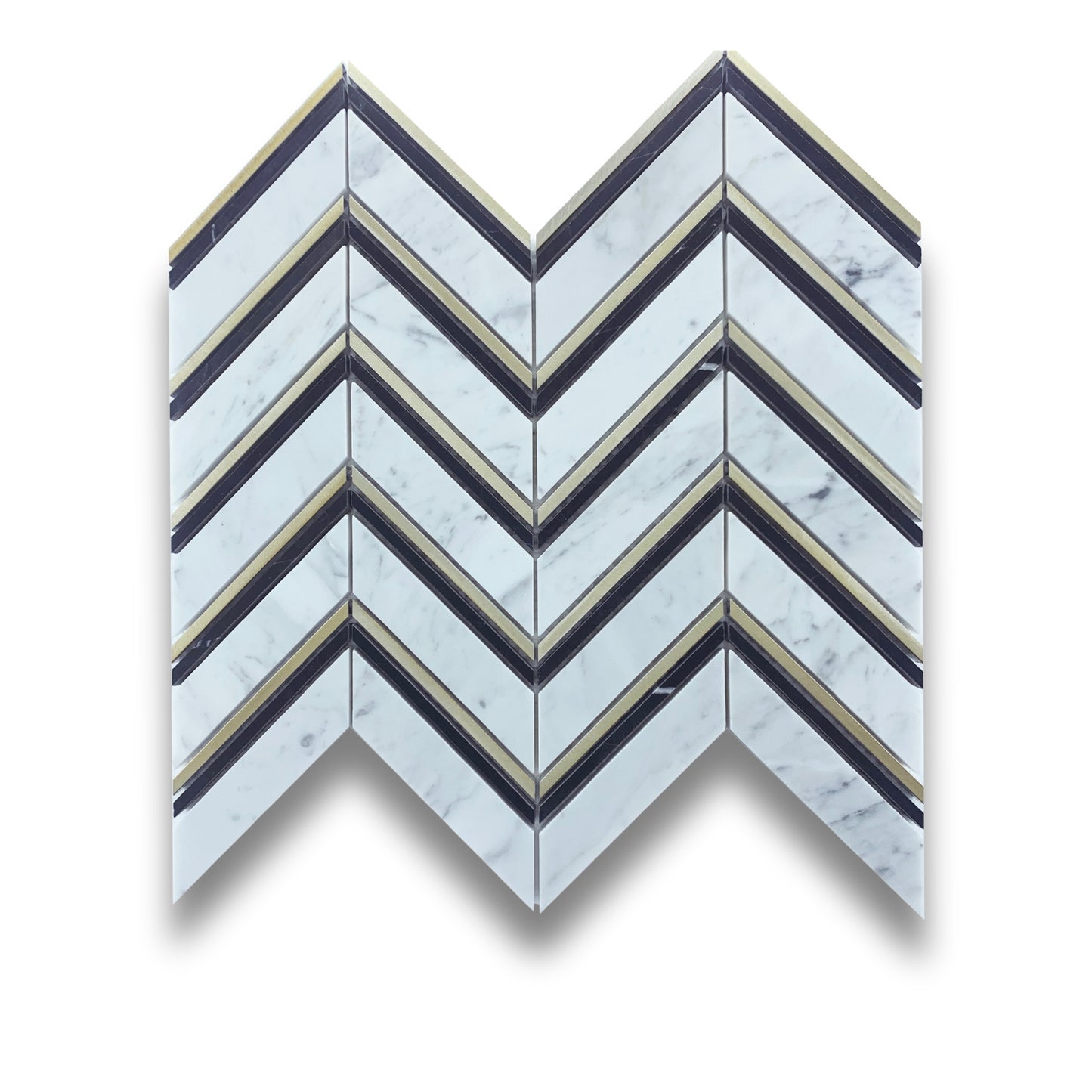 Chevron Carrara, Nero Marquina & Gold Honed