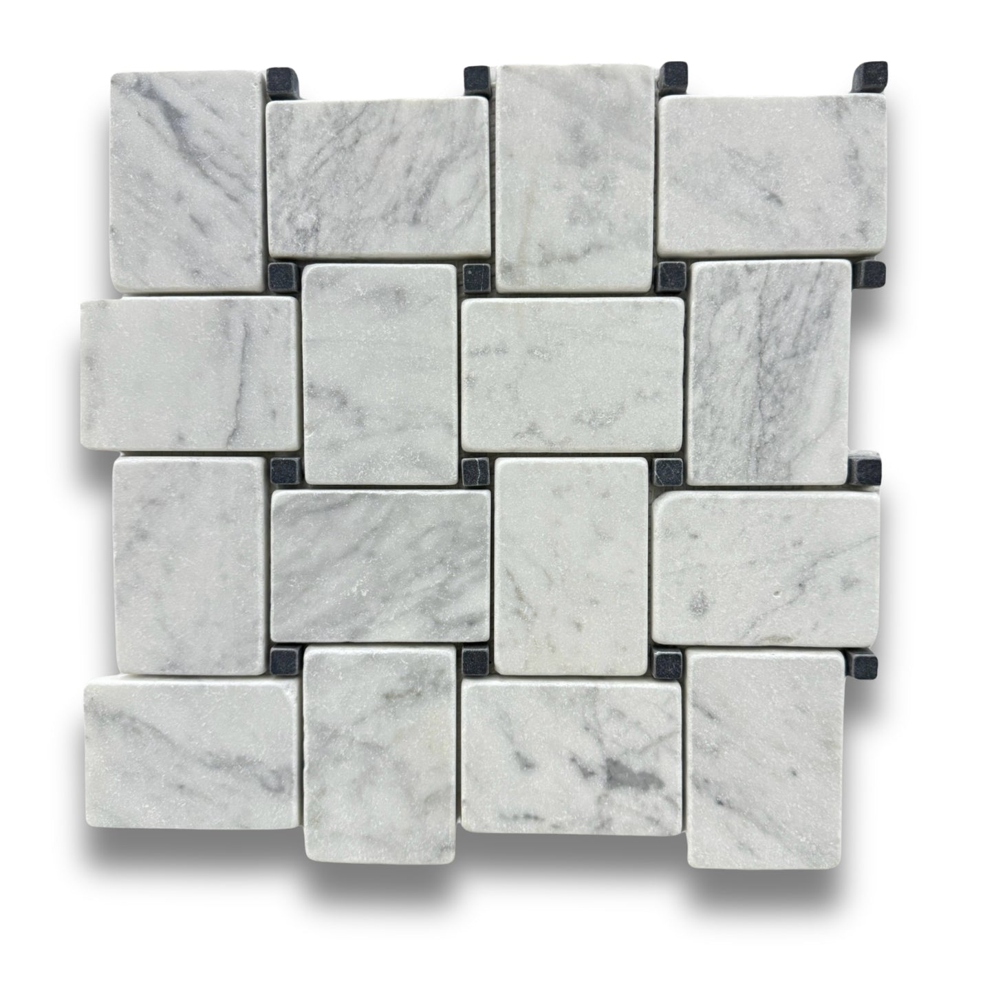Jumbo Basketweave Carrara & Nero Marquina Tumbled 56X80mm
