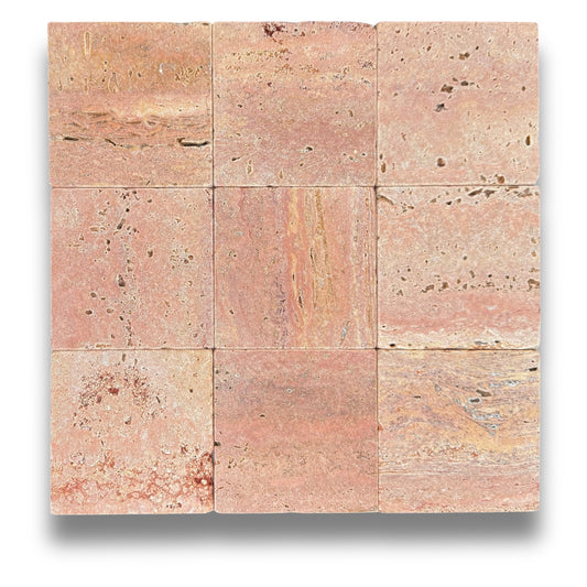 Stone Square Red Travertine Tumbled 100x100mm