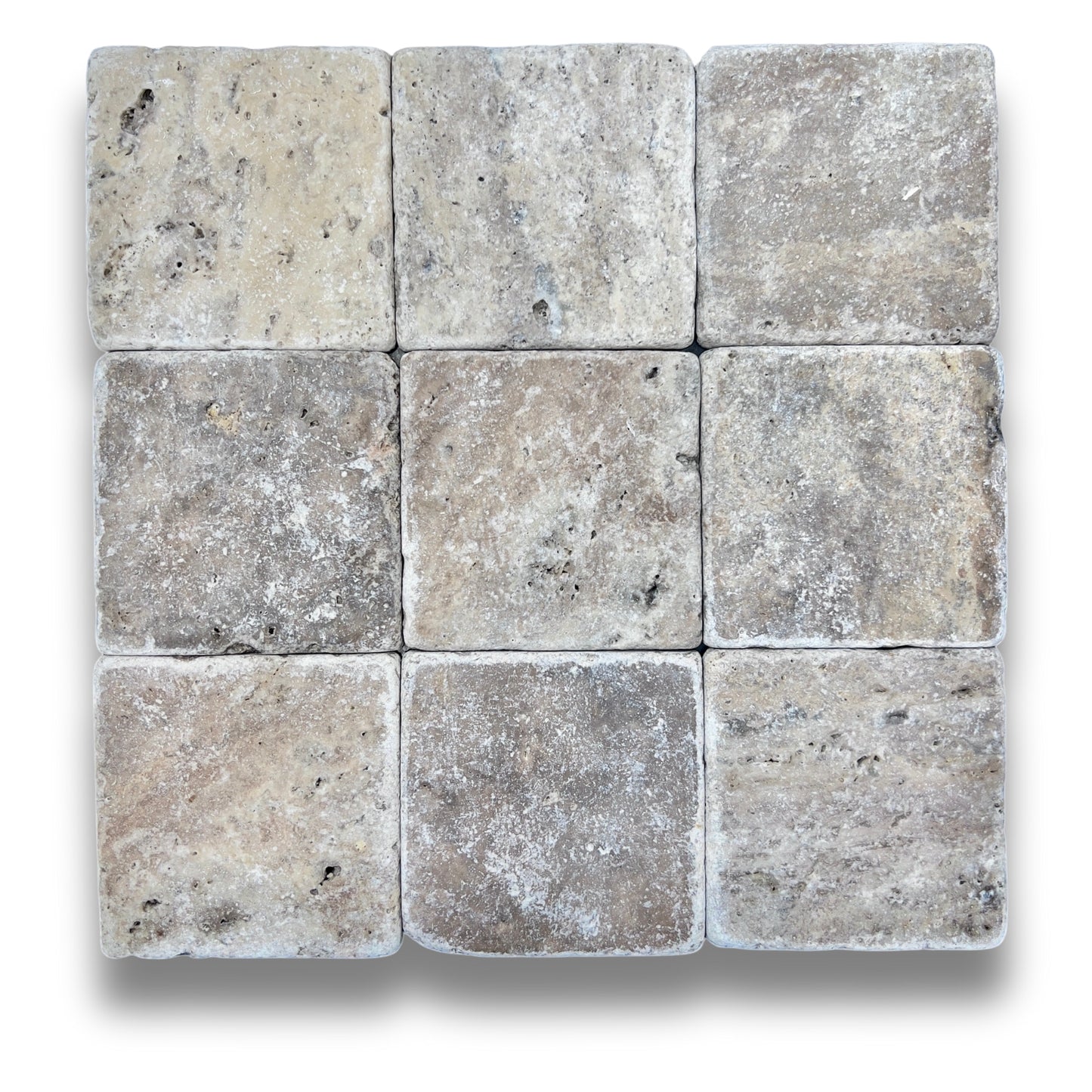Stone Square Silver Travertine Tumbled 100x100mm
