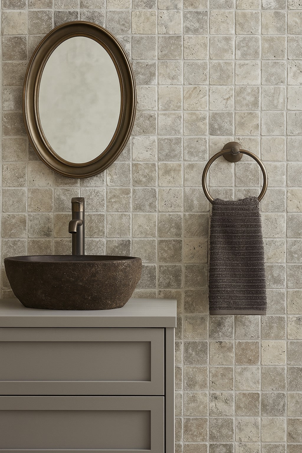 Stone Square Silver Travertine Tumbled 100x100mm
