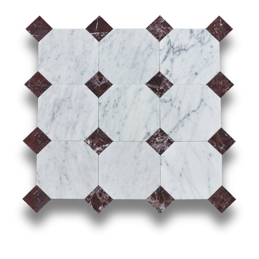 Carrara  w/Rosso Levanto Tumbled