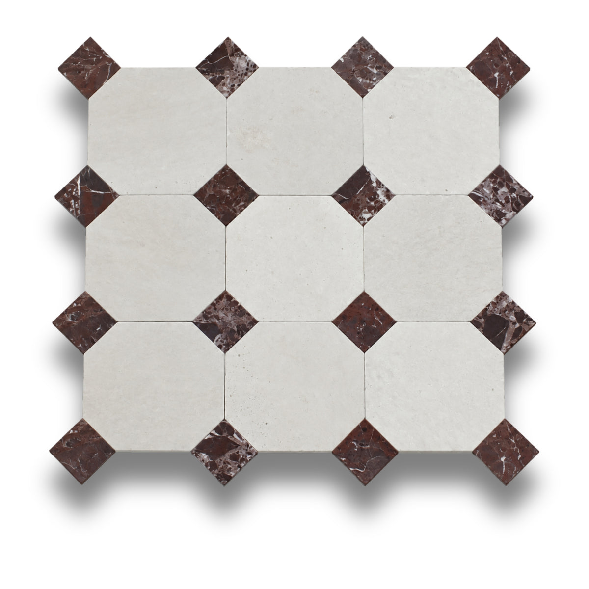 Travertine Gris w/Rosso Levanto Tumbled