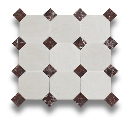 Travertine Gris w/Rosso Levanto Tumbled