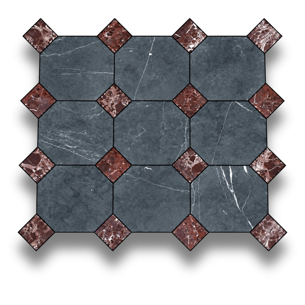 Nero Marquina w/Rosso Levanto Tumbled