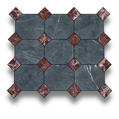 Nero Marquina w/Rosso Levanto Tumbled