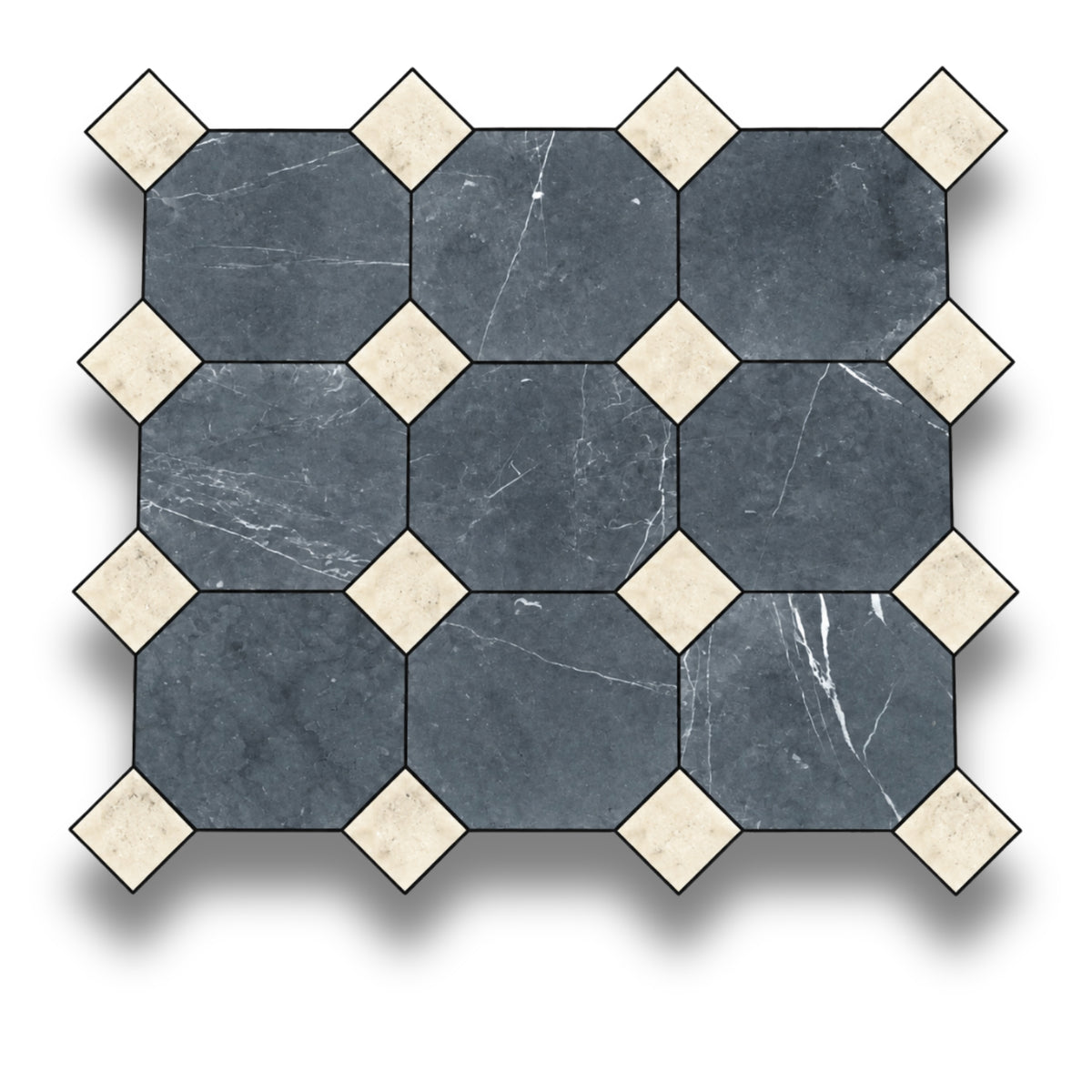 Nero Marquina w/Travertine Classico Tumbled