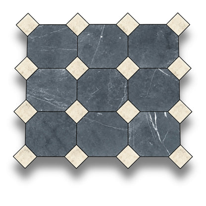 Nero Marquina w/Travertine Classico Tumbled