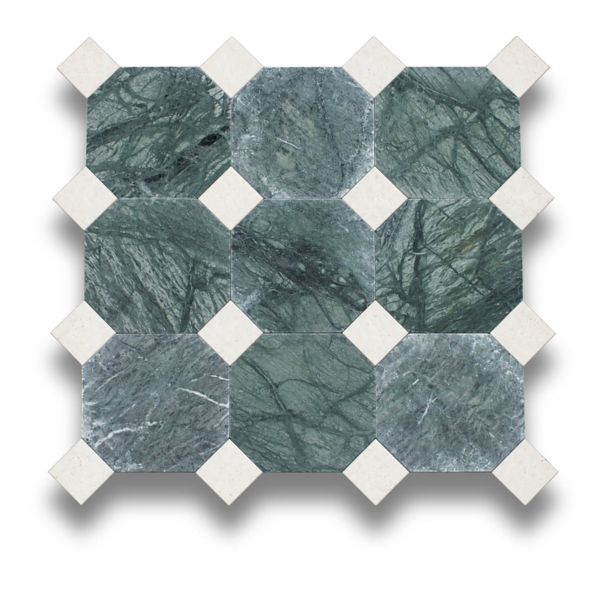 Taj Green w/Gris Travertine Tumbled