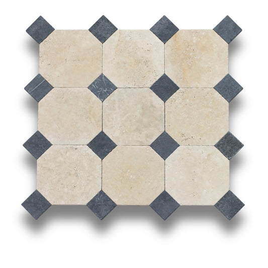 Travertine Classico w/Nero Marquina Tumbled