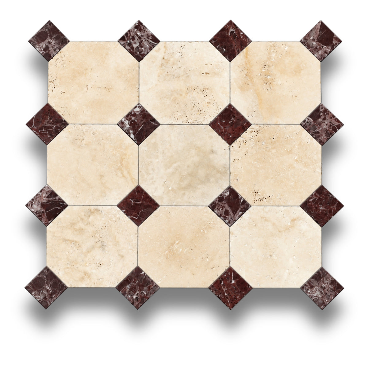 Travertine Classico w/Rosso Levanto Tumbled