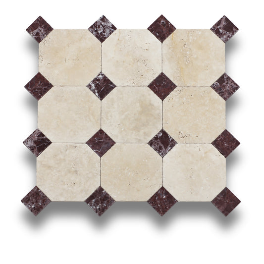 Travertine Classico w/Rosso Levanto Tumbled
