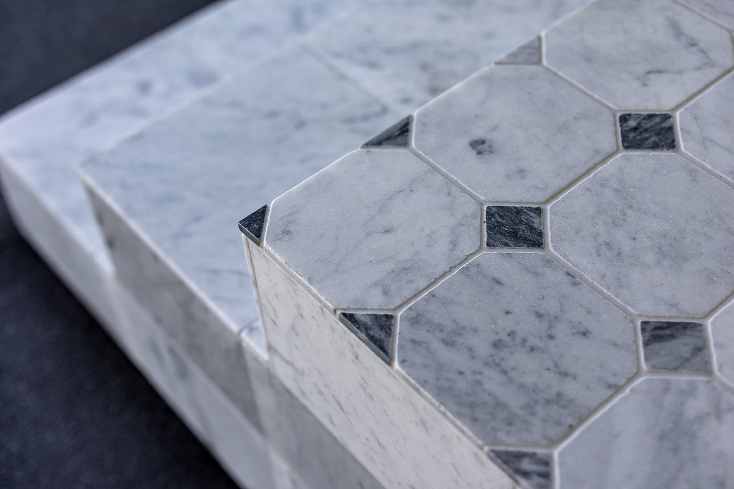 Octagonal Dot Nero Marquina Tumbled 45x45mm